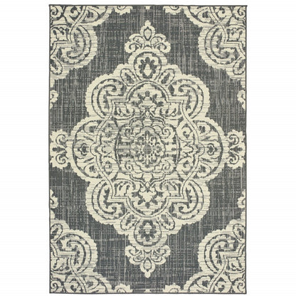 2' X 4' Blue Oriental Stain Resistant Indoor Outdoor Area Rug