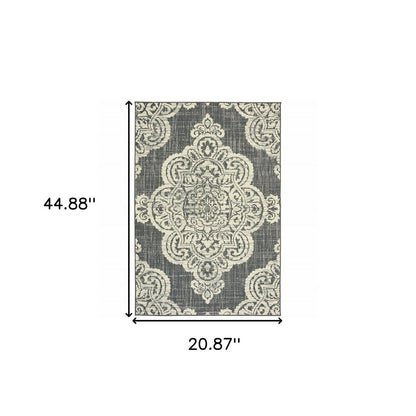 2' X 4' Blue Oriental Stain Resistant Indoor Outdoor Area Rug