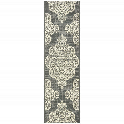 2' X 4' Blue Oriental Stain Resistant Indoor Outdoor Area Rug