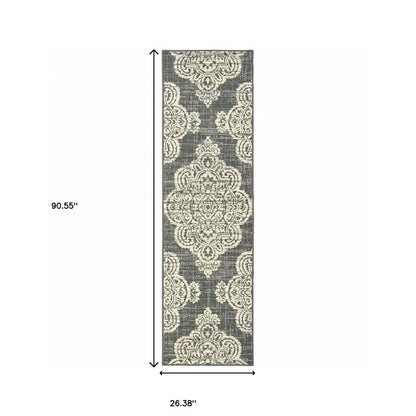 2' X 4' Blue Oriental Stain Resistant Indoor Outdoor Area Rug