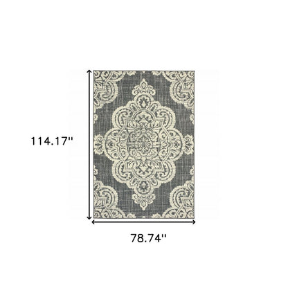2' X 4' Blue Oriental Stain Resistant Indoor Outdoor Area Rug
