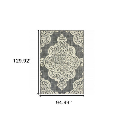 2' X 4' Blue Oriental Stain Resistant Indoor Outdoor Area Rug