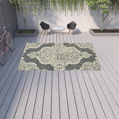2' X 4' Blue Oriental Stain Resistant Indoor Outdoor Area Rug