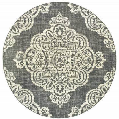 2' X 4' Blue Oriental Stain Resistant Indoor Outdoor Area Rug