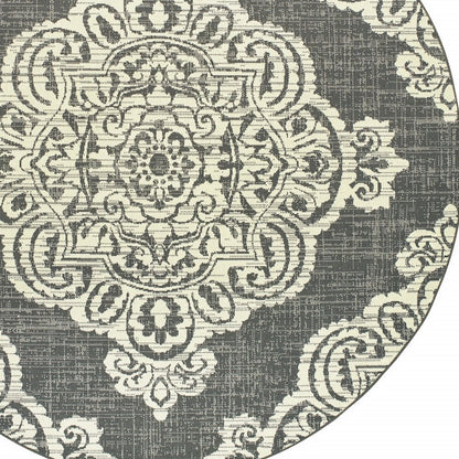 2' X 4' Blue Oriental Stain Resistant Indoor Outdoor Area Rug