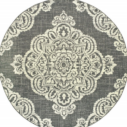 2' X 4' Blue Oriental Stain Resistant Indoor Outdoor Area Rug