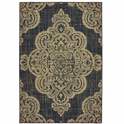 2' X 4' Blue Oriental Stain Resistant Indoor Outdoor Area Rug