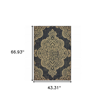 2' X 4' Blue Oriental Stain Resistant Indoor Outdoor Area Rug