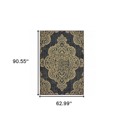 2' X 4' Blue Oriental Stain Resistant Indoor Outdoor Area Rug