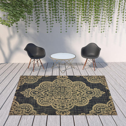 2' X 4' Blue Oriental Stain Resistant Indoor Outdoor Area Rug