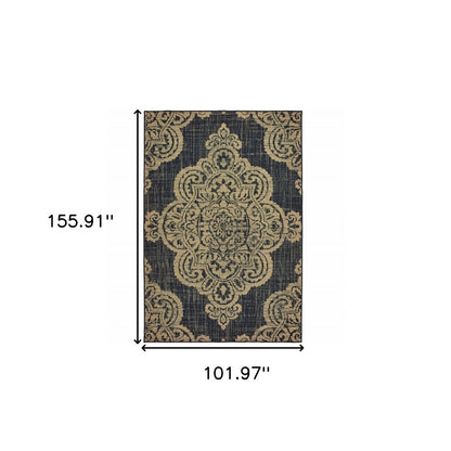 2' X 4' Blue Oriental Stain Resistant Indoor Outdoor Area Rug