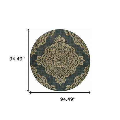 2' X 4' Blue Oriental Stain Resistant Indoor Outdoor Area Rug