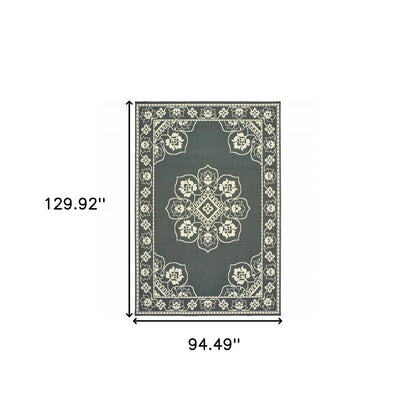 2' X 4' Gray and Ivory Oriental Stain Resistant Indoor Outdoor Area Rug
