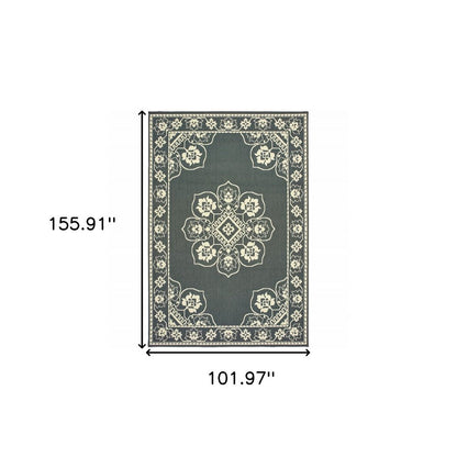 2' X 4' Gray and Ivory Oriental Stain Resistant Indoor Outdoor Area Rug