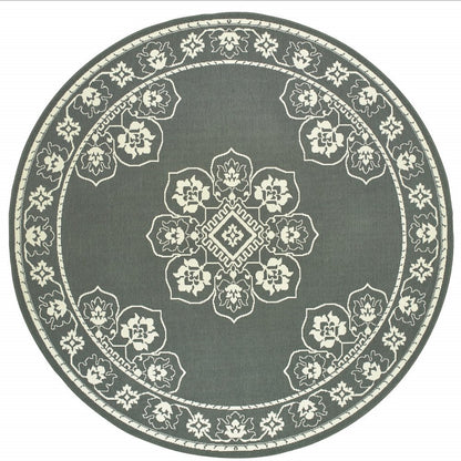 2' X 4' Gray and Ivory Oriental Stain Resistant Indoor Outdoor Area Rug
