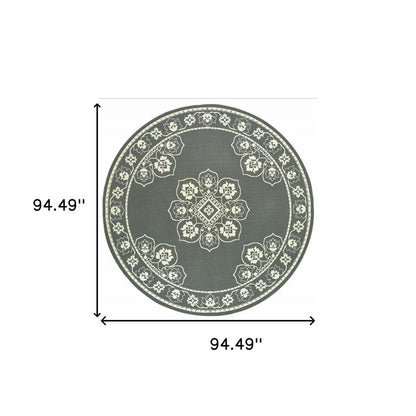 2' X 4' Gray and Ivory Oriental Stain Resistant Indoor Outdoor Area Rug