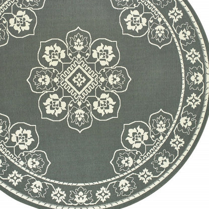 2' X 4' Gray and Ivory Oriental Stain Resistant Indoor Outdoor Area Rug