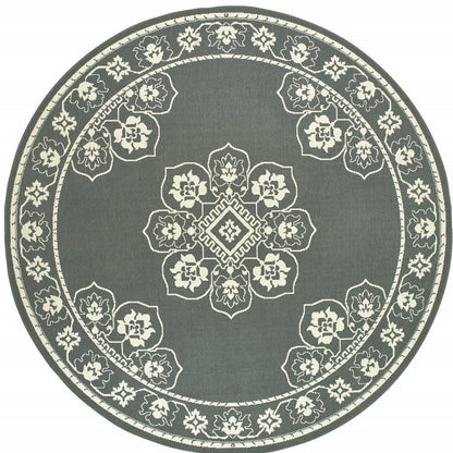 2' X 4' Gray and Ivory Oriental Stain Resistant Indoor Outdoor Area Rug