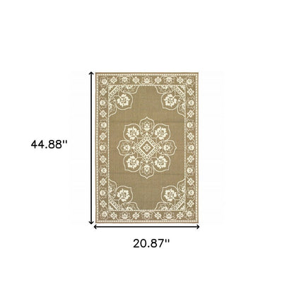2' X 4' Gray and Ivory Oriental Stain Resistant Indoor Outdoor Area Rug