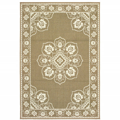 2' X 4' Gray and Ivory Oriental Stain Resistant Indoor Outdoor Area Rug