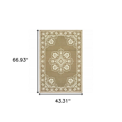2' X 4' Gray and Ivory Oriental Stain Resistant Indoor Outdoor Area Rug