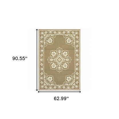 2' X 4' Gray and Ivory Oriental Stain Resistant Indoor Outdoor Area Rug