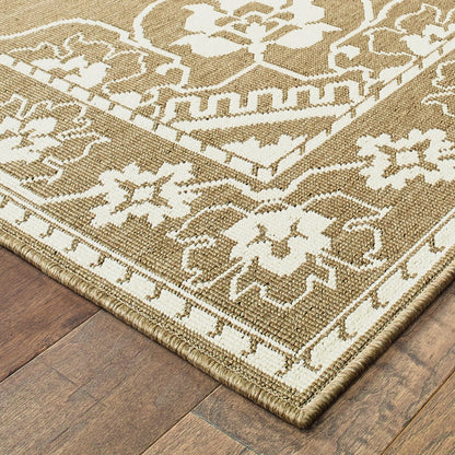 2' X 4' Gray and Ivory Oriental Stain Resistant Indoor Outdoor Area Rug