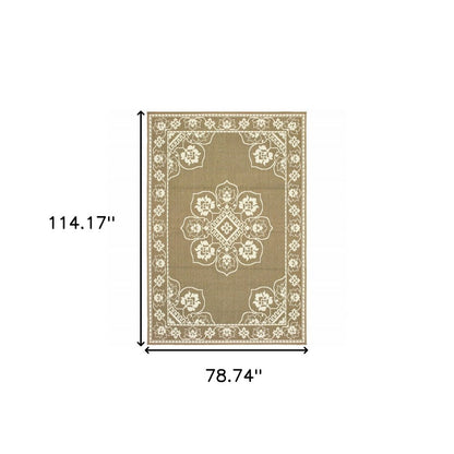 2' X 4' Gray and Ivory Oriental Stain Resistant Indoor Outdoor Area Rug