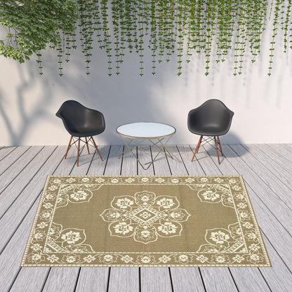 2' X 4' Gray and Ivory Oriental Stain Resistant Indoor Outdoor Area Rug