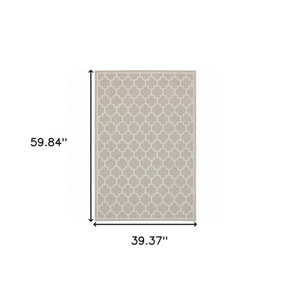 2' X 7' Gray and Ivory Geometric Stain Resistant Indoor Outdoor Area Rug