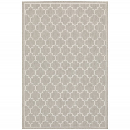 2' X 7' Gray and Ivory Geometric Stain Resistant Indoor Outdoor Area Rug