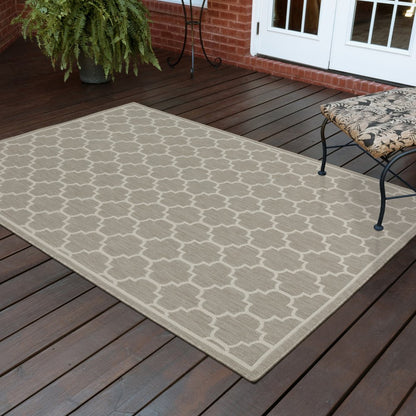 2' X 7' Gray and Ivory Geometric Stain Resistant Indoor Outdoor Area Rug