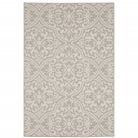 3' X 5' Gray and Ivory Floral Stain Resistant Indoor Outdoor Area Rug