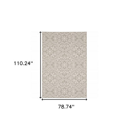 3' X 5' Gray and Ivory Floral Stain Resistant Indoor Outdoor Area Rug