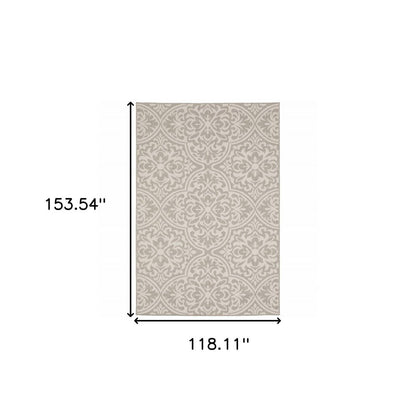3' X 5' Gray and Ivory Floral Stain Resistant Indoor Outdoor Area Rug