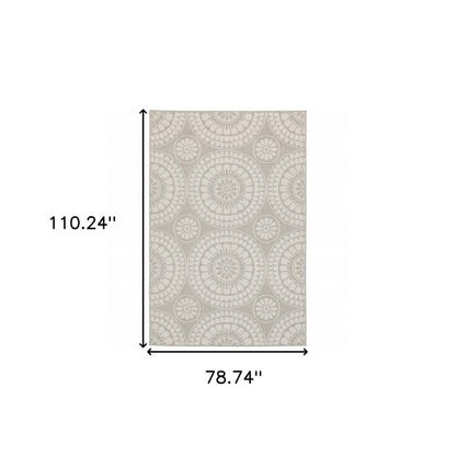 2' X 7' Gray and Ivory Geometric Stain Resistant Indoor Outdoor Area Rug