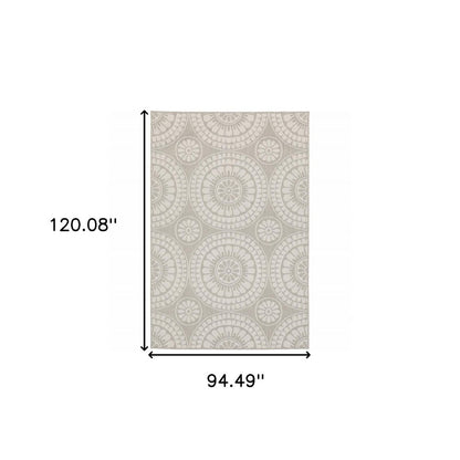 2' X 7' Gray and Ivory Geometric Stain Resistant Indoor Outdoor Area Rug