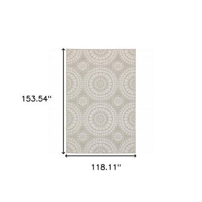 2' X 7' Gray and Ivory Geometric Stain Resistant Indoor Outdoor Area Rug