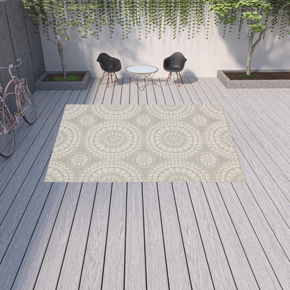 2' X 7' Gray and Ivory Geometric Stain Resistant Indoor Outdoor Area Rug