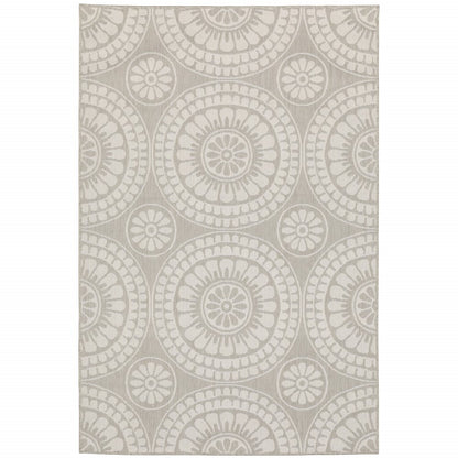 2' X 7' Gray and Ivory Geometric Stain Resistant Indoor Outdoor Area Rug