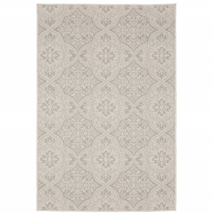2' X 7' Gray and Ivory Floral Stain Resistant Indoor Outdoor Area Rug