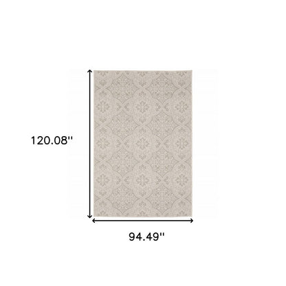 2' X 7' Gray and Ivory Floral Stain Resistant Indoor Outdoor Area Rug