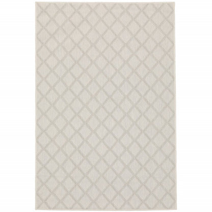 2' X 7' Gray and Ivory Geometric Stain Resistant Indoor Outdoor Area Rug