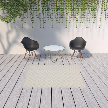 2' X 7' Gray and Ivory Geometric Stain Resistant Indoor Outdoor Area Rug