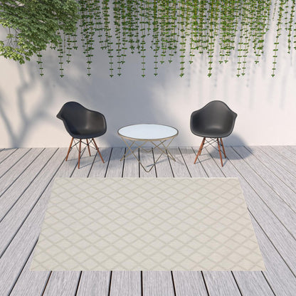 2' X 7' Gray and Ivory Geometric Stain Resistant Indoor Outdoor Area Rug