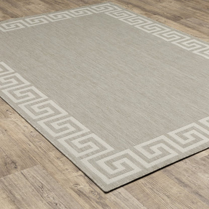 2' X 7' Gray and Ivory Stain Resistant Indoor Outdoor Area Rug