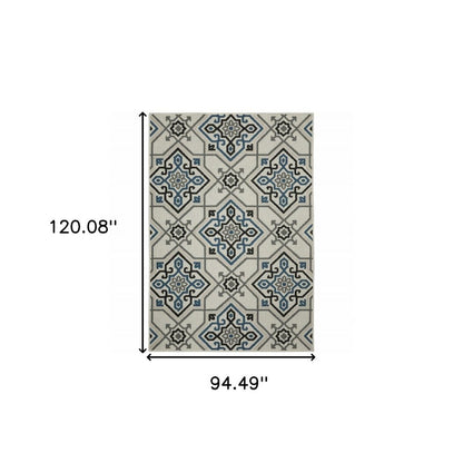 2' X 4' Blue and Beige Oriental Stain Resistant Indoor Outdoor Area Rug