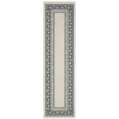 2' X 4' Blue and Beige Stain Resistant Indoor Outdoor Area Rug