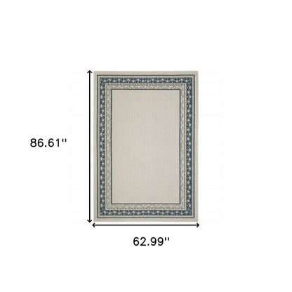 2' X 4' Blue and Beige Stain Resistant Indoor Outdoor Area Rug