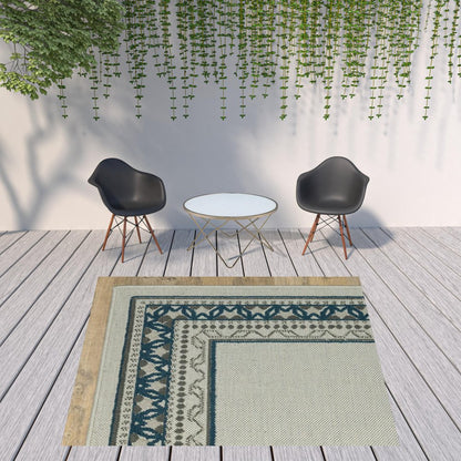 2' X 4' Blue and Beige Stain Resistant Indoor Outdoor Area Rug